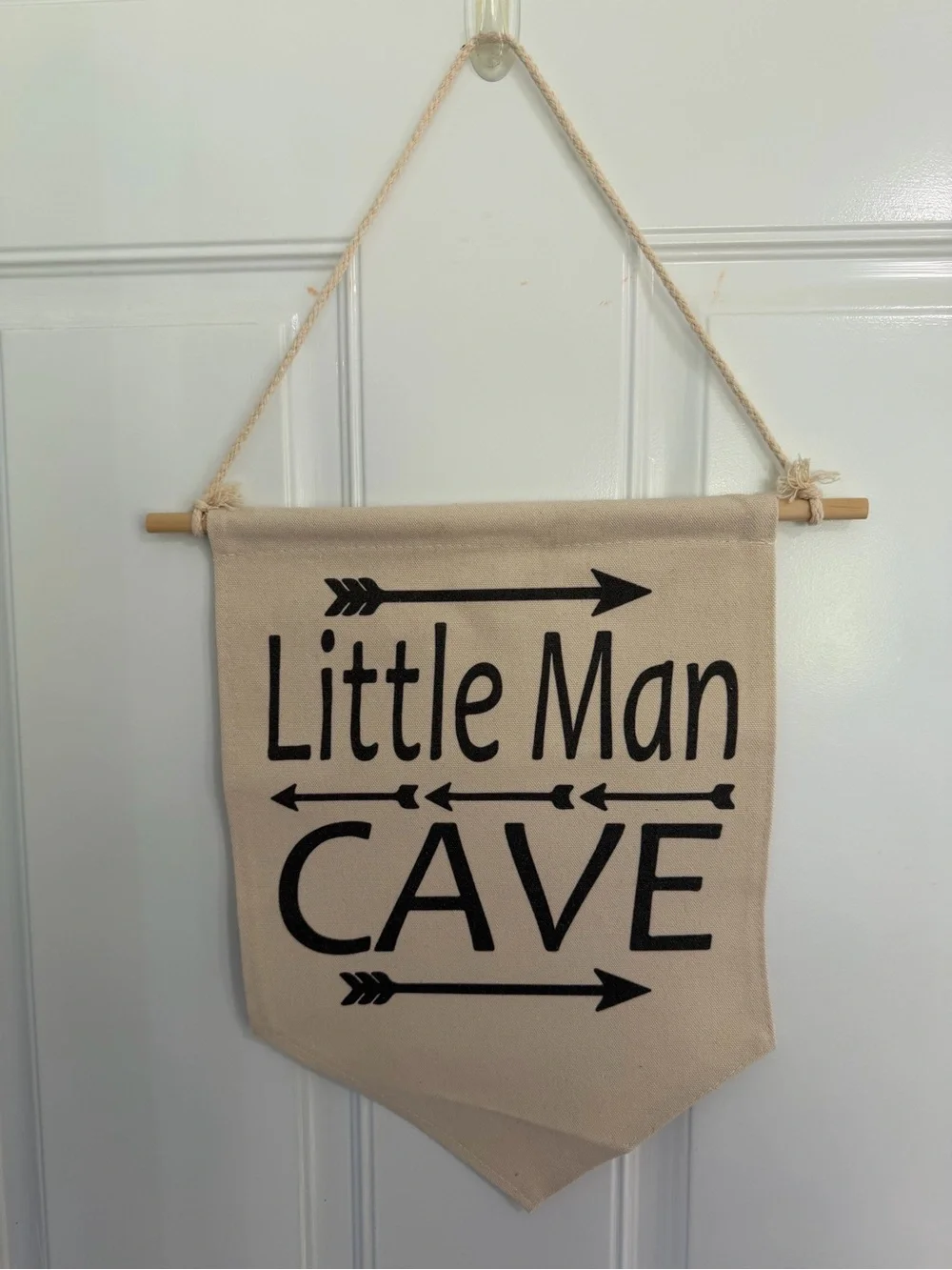 Little Man Cave Canvas Wall Banner - Beige and Black